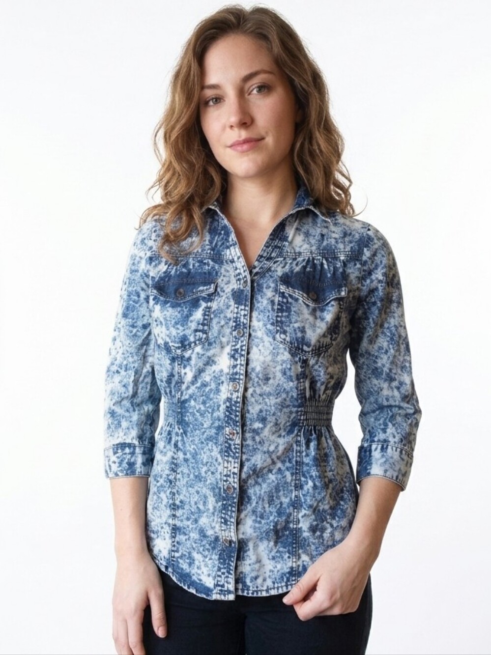 Small Blue Acid-Wash Button-Up Shirt